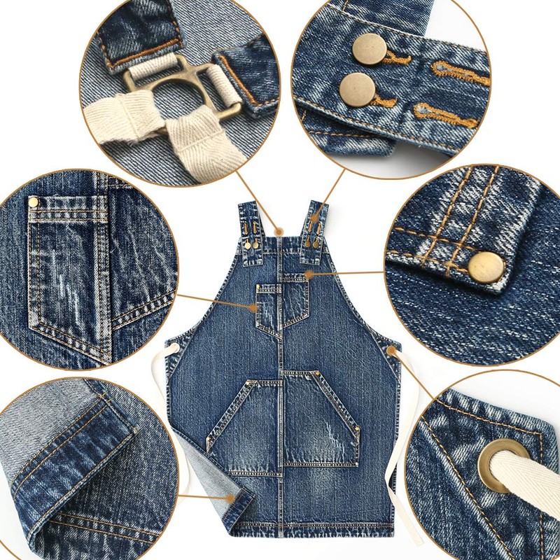 Jeanerlor - Denim Apron for Women With Pockets Cross-Back Straps