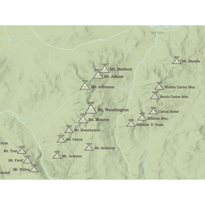 New Hampshire 4000 Footers Map 18x24 Poster (Sage)