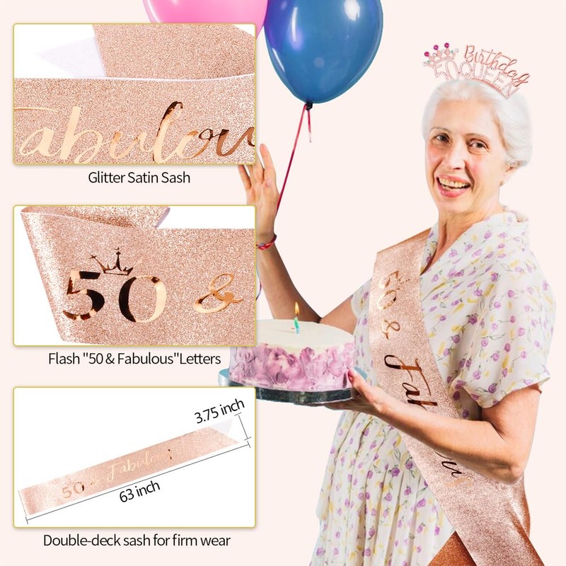 AHONEY 50th Birthday Queen Headbands for Women, 50 & Fabulous