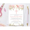 Girls Pink Floral Invitations For Baptism, Christening, First Communion, Confirmation