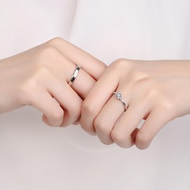 Whoiy Engagement Ring Pair Ring Set Silver 925 Couple Rings for Him and Her Set with I Love You Engraving, Adjustable Promise Engagement Ring Wedding Ring, Couples Open Wedding Rings Band Ring with