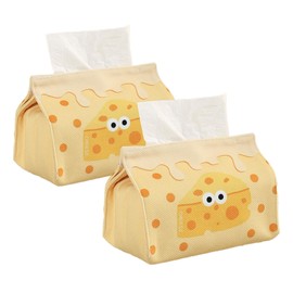 KASESSS 2 Pieces Tissue Box Holder, Fabric Tissue Box Covers, Cute Tissue Holder, Tissue Box Cover Cheese Pattern, Folding Tissue Dispenser Box for Bathroom, Bedroom, Living Room, Office, Car, Yellow