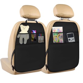 OUOQI Pack of 2 Car Seat Organiser, Car Organiser Children, Car Seat Back Seat Protector, Back Seat Organiser Children, Waterproof Back Seat Protector for Children, with 2 Pockets & Children's Back
