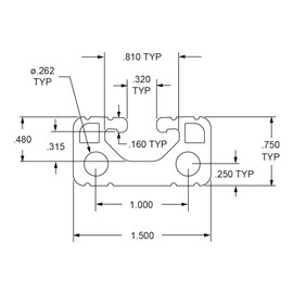 8020, 1534-Lite, 15 Series 1.5" x 0.75" T-Slot Aluminum Extrusion x 72" Long Extruded T Slotted Profile