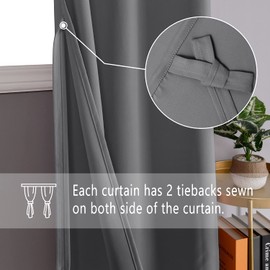 DWCN Grey Blackout Curtains for Bedroom - 52 x 54 Inches Long - Room Darkening Thermal Insulated Grommet Top Window Curtains for Living Room with Tiebacks, 2 Drape Panels