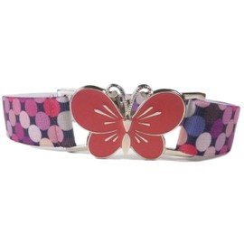 Girls 1-11 Years Fully Adjustable Elasticated Belt with Large Buckle Design - Pink Spots / Pink Butterfly