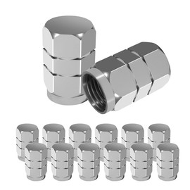 Aluminum Valve Stem Caps, 12 Pack - Universal Car Tire Caps, Sealed and Rustproof (Silver)