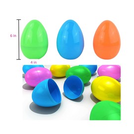 BUISAMG Giant Refillable Easter Eggs Colorful Bright Plastic Easter Eggs Great for Easter Eggs, Birthday Party Surprise Eggs, Easter Hunting, Assorted Colors, 6" Jumbo Refillable Eggs (6-Pack)