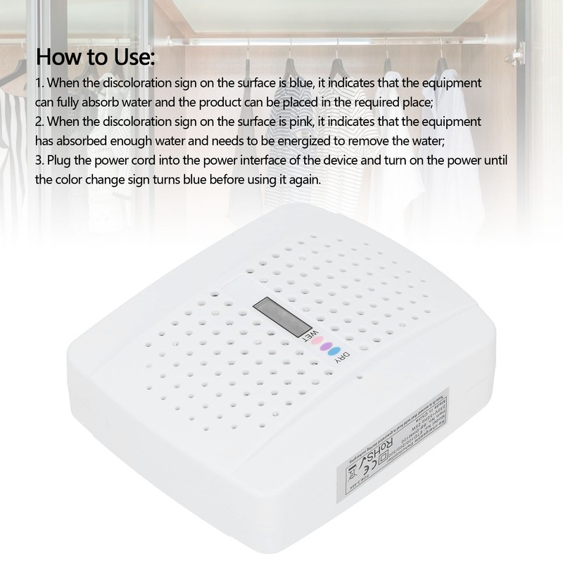 Mini Dehumidifier Reusable Mute Bookcase Wardrobe Moisture Absorber Equipment White