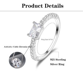 Candyfancy Elegant 925 Sterling Silver Solitaire Engagement Ring with Princess Cut Cubic Zirconia