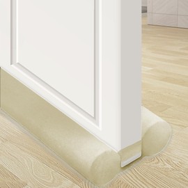 JUJIBL Under Door Draft Stopper 32 inch Draft Blocker for Bottom of Door 27-35 inch Seal Insulator Noise Stopper Weather Stripping Breeze Blocker (Beige, 35" (Up to 1.1" Gaps)