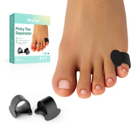 Welnove Pinky Toe Separator, 12 Pieces, Black Gel Toe Separator, Bunion Corrector for Feet Women and Men, Small Toe Cushions for Ruffled Overlap