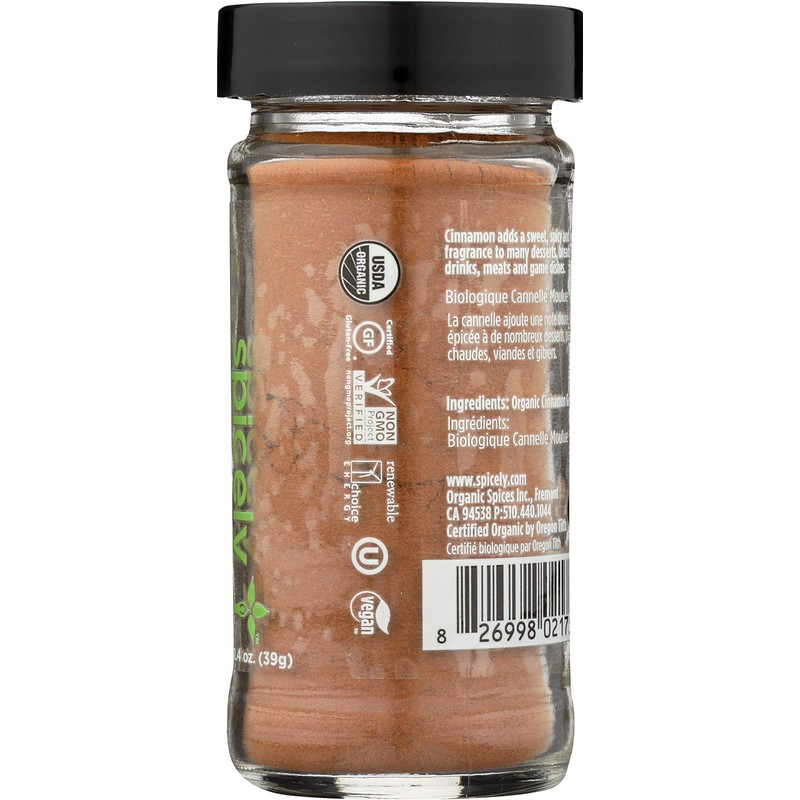 Spicely Organic Cinnamon Ground Ceylon 1.4 Oz Certified Gluten-Free