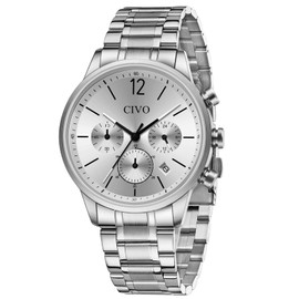 CIVO Designer Mens Watches Silver: Analogue Mens Wrist Watches - Chronograph Watch for Men Luxury
