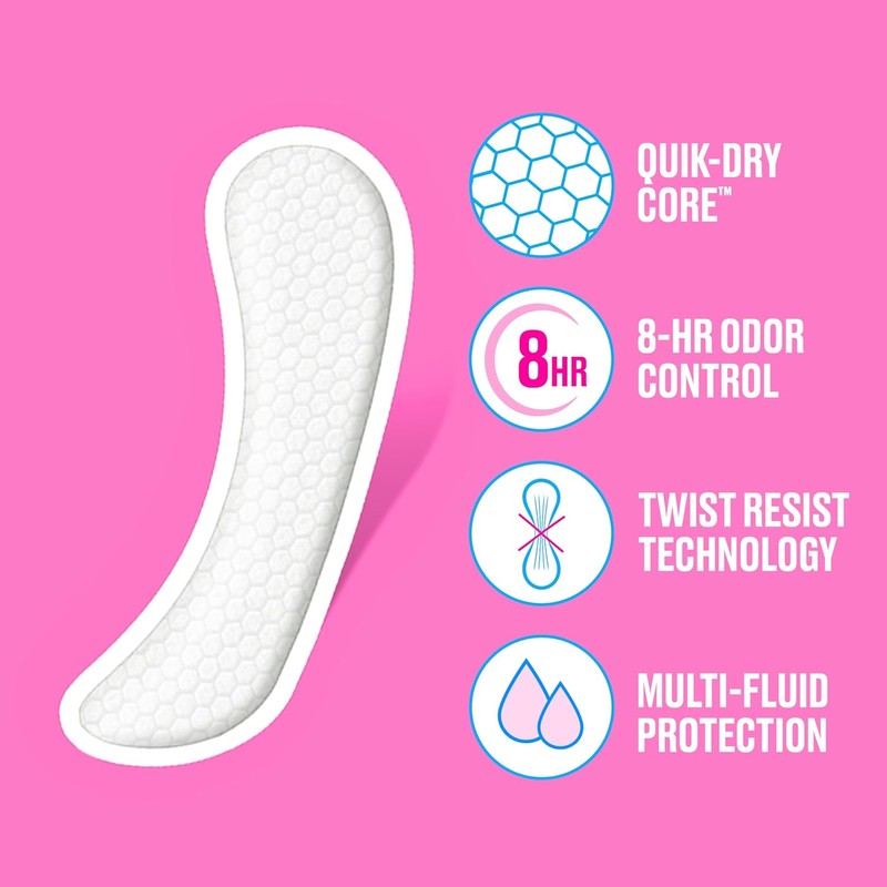 Carefree Panty Liners for Women Long, Unwrapped, Unscented, 92ct