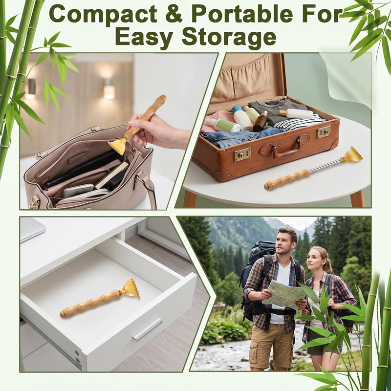 NAFJYR 2PCS Bamboo Handles Back Scratcher, Extendable Portable Travel Wooden