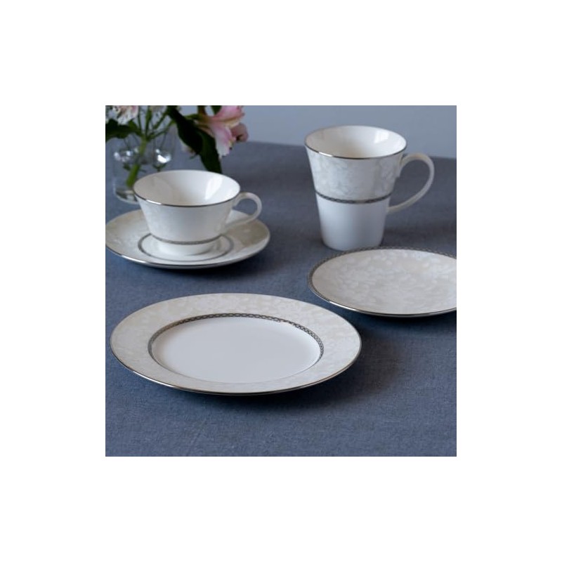 NARUMI Plate, Milano Bianca, 6.3" (16 cm) White, Flower Pattern,