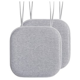 Elegant comfort Chair Cushion Covers with Ties and Non Skid Rubber Backing-Thick Memory Foam - Soft Cushion Pad- Rounded Square Seat Cover- 16 x 16 Inches - Set of 2 Thatch Textured Pattern, Gray