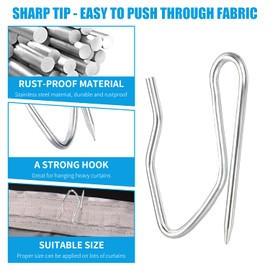 Sopito Curtain Hooks, Sopito 58pcs 1.2 Inches Metal Drapery Pin and Hook for Door Window Shower Curtain, Silver White