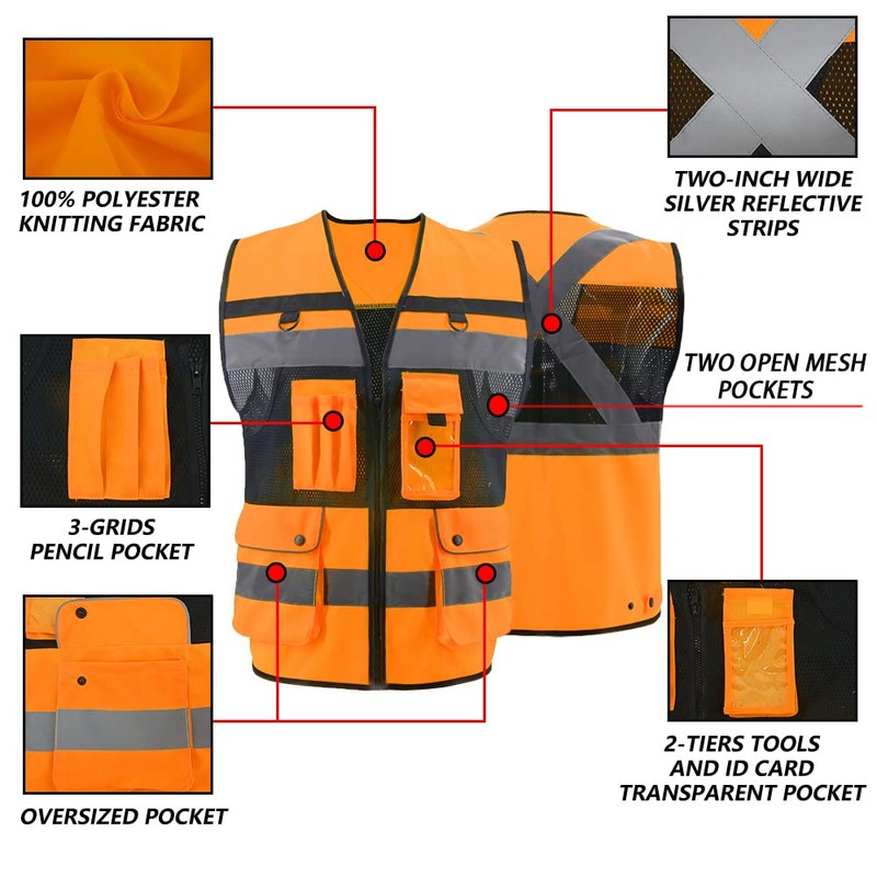 OPLERAI Chaleco de seguridad reflectante de alta visibilidad, Naranja, Large