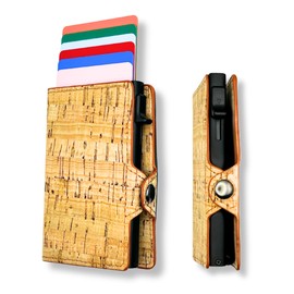 Assisi Style Vegan Cork Card Holder | Pop-Up Card Wallet, RFID Blocking Card Holders for Men & Women | Minimalist Credit Card Ridge Wallet with Money Clip (Natural Cork)