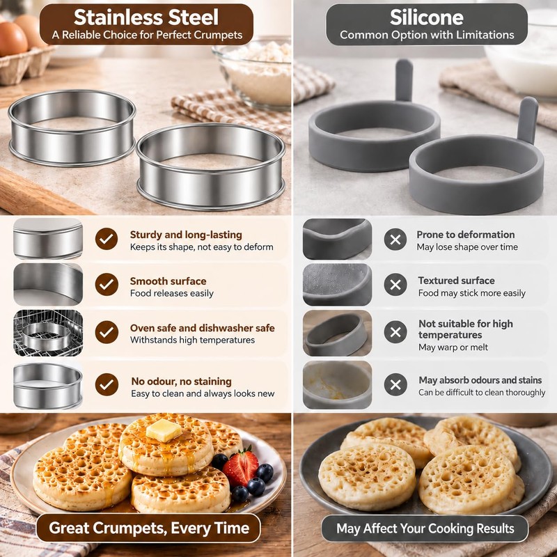 12 PCS Crumpet Rings 10cm Stainless Steel Baking Rings, Dishwasher