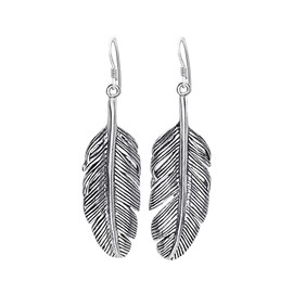 Silverly 925 Sterling Silver Extra Large Feather Dangle Earrings - Textured Leaf Design - Solid Silver Long Drop Earrings - Gift for Nature Lovers - Statement Boho Jewellery for Women
