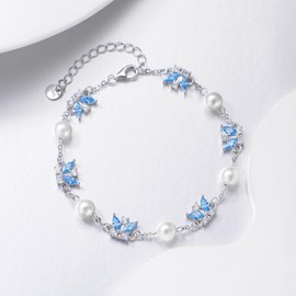 AOBOCO Butterfly Bracelet Sterling Silver Pearl Bracelet, Butterfly Jewellery Gifts for Her Girls Women