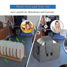Caravan Plate Holder Camping Dinnerware Storage Felt Bag with Handles Hard Platter Containers Case 8 Plates for Protecting Motorhome Cupboard Kitchen Cookware