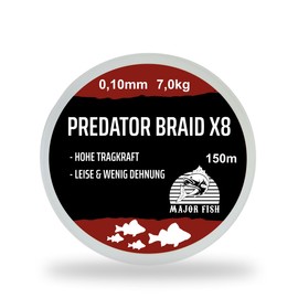 Major Fish Predator Braid 8-Way Braided Fishing Line Red Bloodred 150 Metres (0.10 mm - 7 kg)