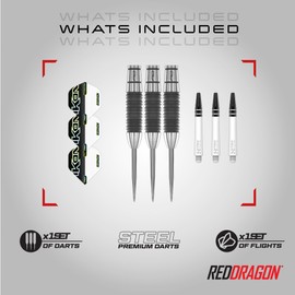 RED DRAGON Ikon 1.2 24 Gram Professional Tungsten Steeltip Darts Set with Flights and Stems