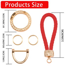 Worcas Car Keychain With Bling Rhinestones,eather Woven Keychain,360 Degree Rotatable Universal Key Fob Keychain for all Cars(Black-Gold)