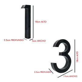 Números Residenciales 3D en color negro- Número para Casa 3D de aluminio negro - 20 cm de altura - 5 cm de volumen- Negro satinado - Números 3D negros (2)