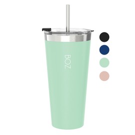 BOZ Tumbler - Tumbler with Lid and Straw - Insulated Tumbler Cup - Cups with Lid and Straw - Stainless Steel - Thermal Cup Perfect for Hot and Cold Drinks (650 ml / 22 oz, Light Green)