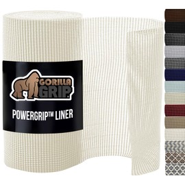 GORILLA GRIP powerGRIP Drawer Shelf and Cabinet Liner, Thick Strong Hold, Non-Adhesive Liners Protect Kitchen Cabinets and Cupboard, Bathroom Drawers, Easy Install, Breathable Mat, 17.5" x30', White