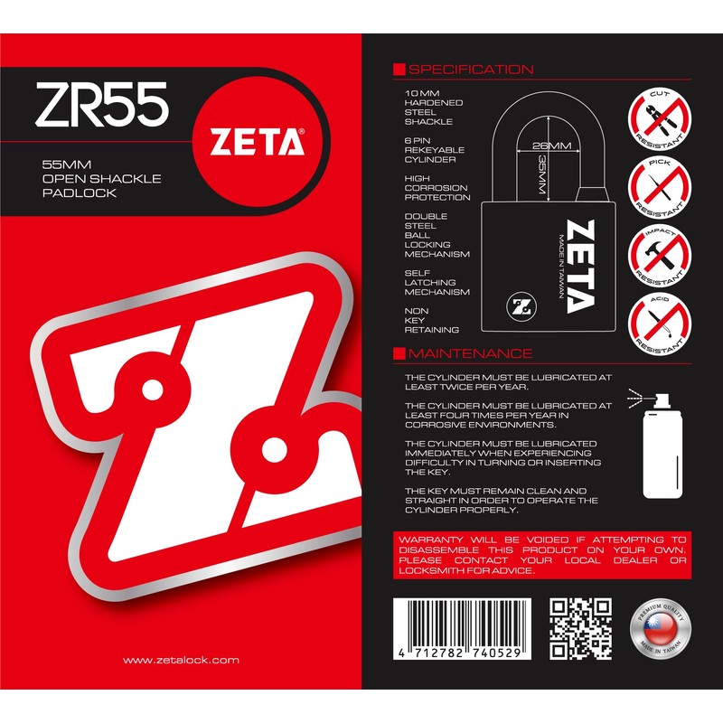 ZETA ZR55 High Security 6-Pin Dimple Slider with Sidebar Cut