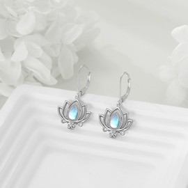 Lotus Dangle Earrings Sterling Silver Moonstone Earrings Lotus Jewellery Gifts for Women Girls Grandmother