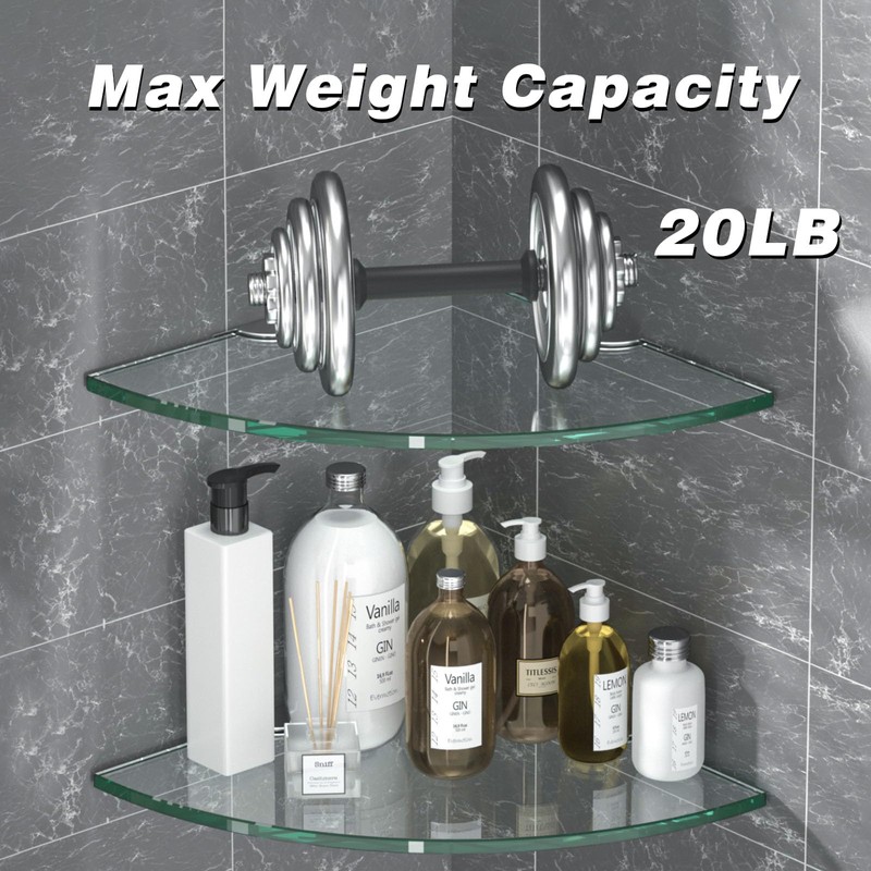 Corner Glass Shower Caddy 2 Pack 8MM-Thick Tempered Glass Shelf
