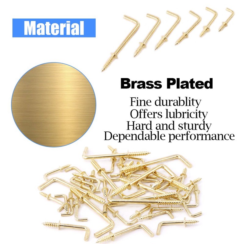 GLARKS GLLAFG-3 120-Pieces 6 Size Brass Plated Square Hooks Lag
