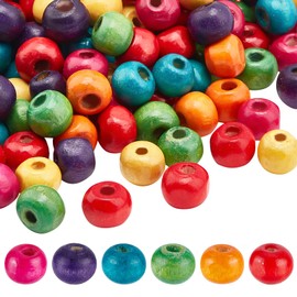 Pandahall 200 Pcs Mixed Lead Free Round Wood Beads, Dyed, 7x6mm, Hole: 3mm
