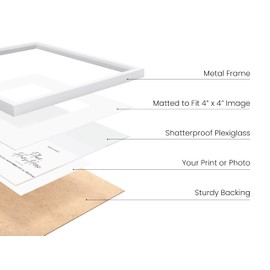 HAUS AND HUES 8x8 White Metal Picture Frames Matted to 4x4 - Features Premium Aluminum, Shatterproof Plexiglass - Ideal for Home, Room, Office (8x8 in, White, Set of 3)