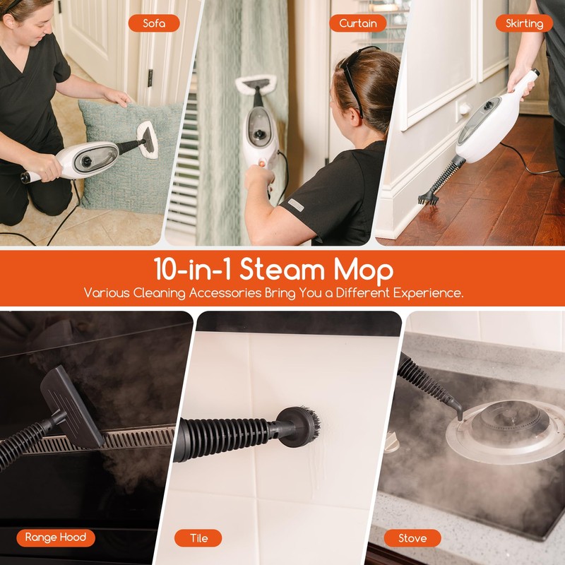 REECOO Steam Mop with Attachments,20s Rapid Heating,Lightweight Floor Steamer for