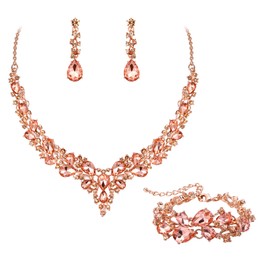 EVER FAITH Statement Necklace Earrings and Bracelet Set for Women, Austrian Crystal Drop Cluster Jewellery Set, Clear Silver Tone, No Gemstone