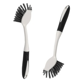 2 Stück Spülbürste Schwarz Abwaschbürste 29cm Bürsteputzbürste Küchenbürste Integrierter Schaber Reinigungsbürste Langer Griff Silikon Topfbürste Cleaning Brush Hochwertige Geschirrbürste