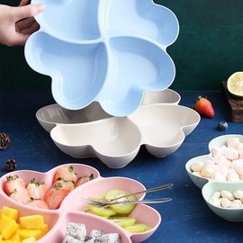 Divided Serving Tray, Appetizer Sectioned Platter, Dessert Serving Dish, Reusable Plastic Snack Plates, Round Relish Tray, 4 Compartment for Chips and Dip Veggies Candy Nut Fruit (Green)