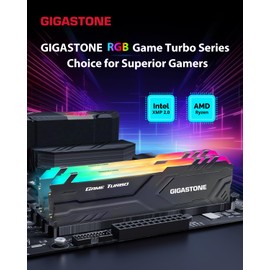 【RGB DDR4 RAM】GIGASTONE Game TURBO 16GB Kit (2x8GB) DDR4 3600MHz PC4-28800 CL 16-20-20-40 Intel XMP 2.0 AMD Ryzen 1.35V UDIMM 288 Pin Unbuffered Non ECC High Performance Gaming Desktop Memory - Black