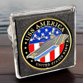 USS America CV-66 Challenge Coin USN-US NAVY INCLUDES 2X2 CASE!