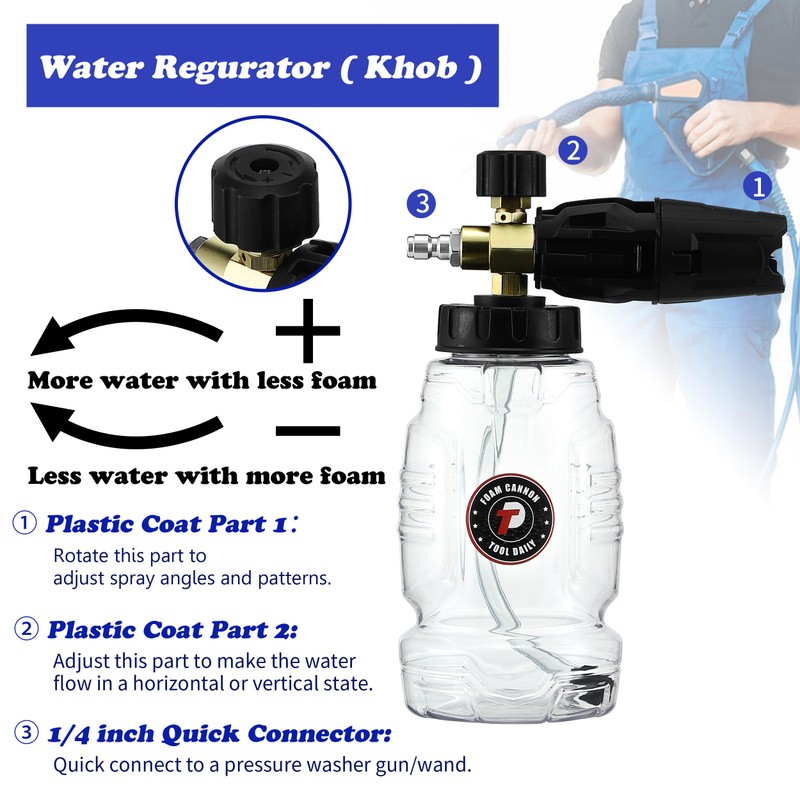 Tool Daily Pressure Washer Foam Cannon with Dual Connector Accessory,