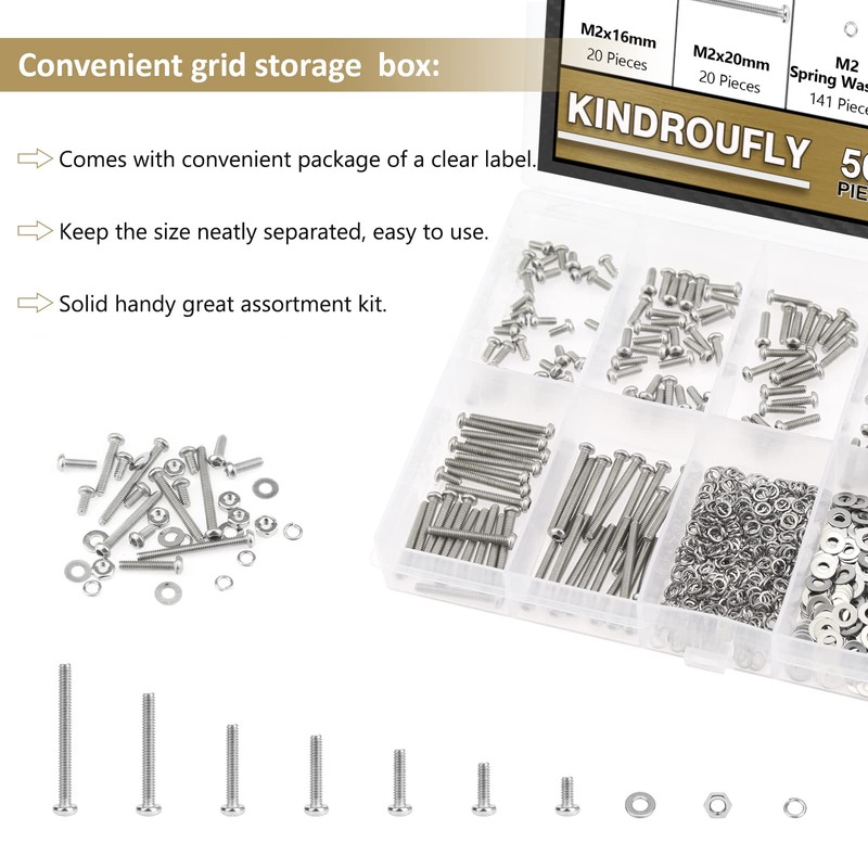 Kindroufly 562 Pieces M2 x 4/6 /8/10 /12/16 /20mm Button