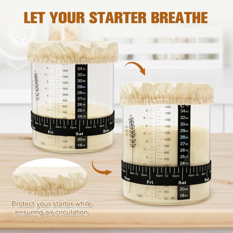 Rakovar 50oz Sourdough Starter Jar Kit, Wide Mouth Sourdough Starter
